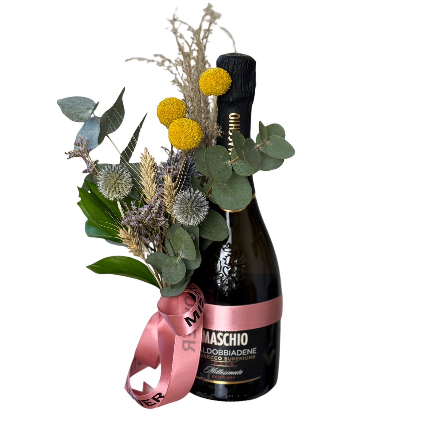 Aranjament floral cu prosecco cadou elegant pentru ea și el – livrare Cluj