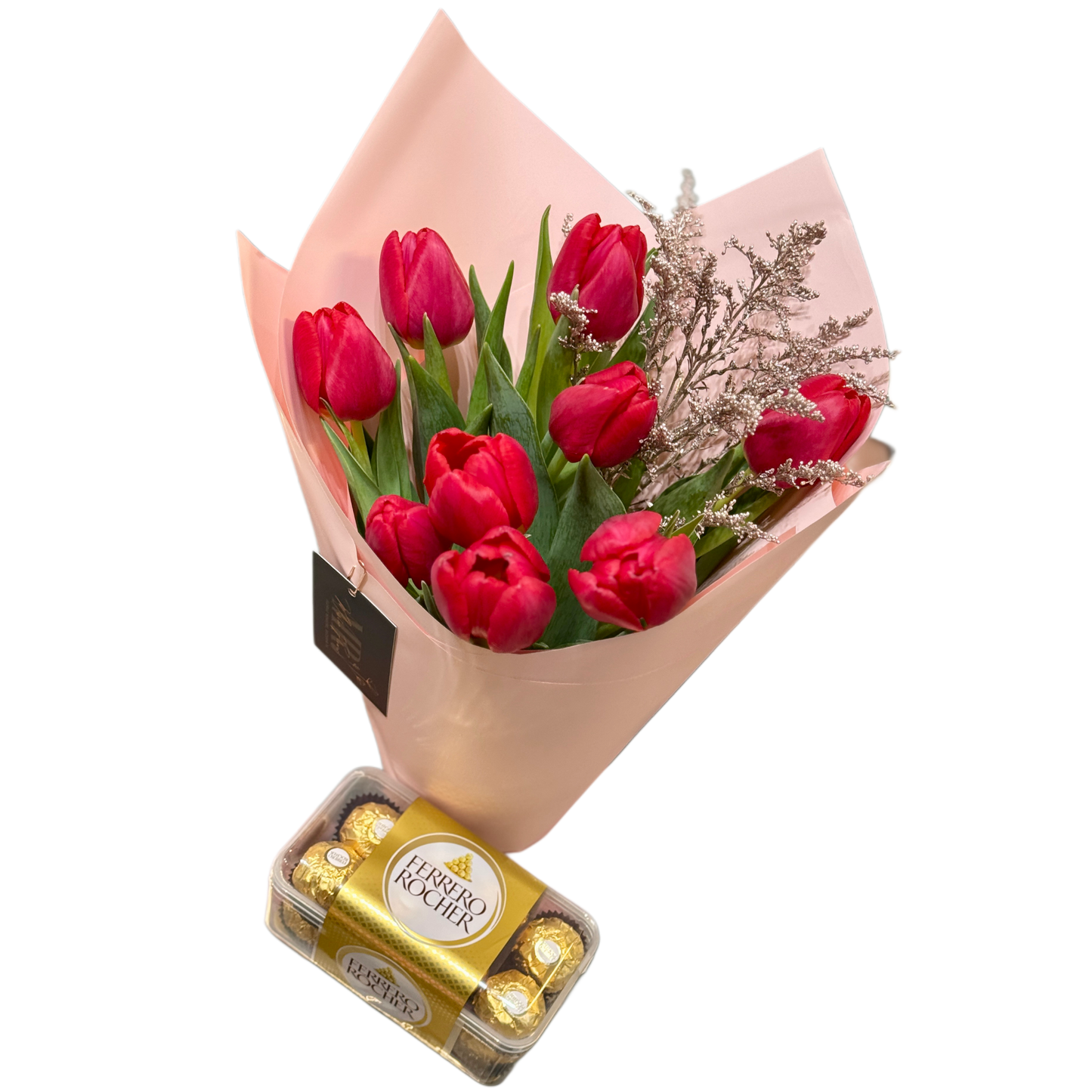 Buchet „Sweet Red Tulips” cu lalele roșii și Ferrero Rocher – Mister Flower Florești