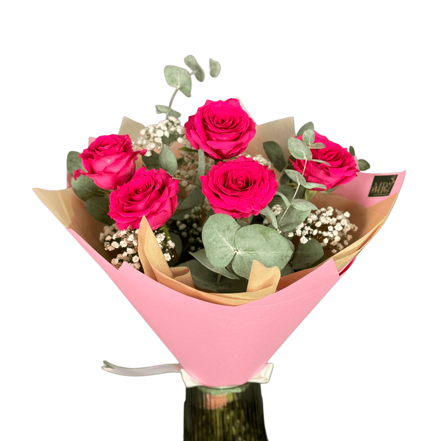 Buchet cu trandafiri roz, eucalipt și gypsophila – flori pastelate, livrare Cluj