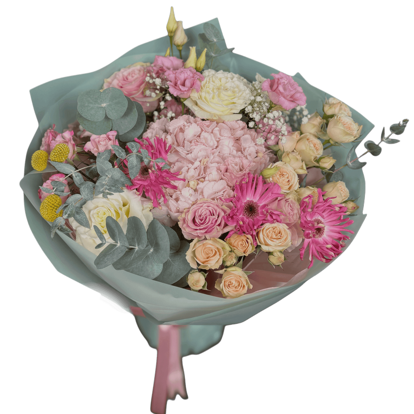 Buchet rotund cu flori pastelate – flori elegante cu livrare Cluj