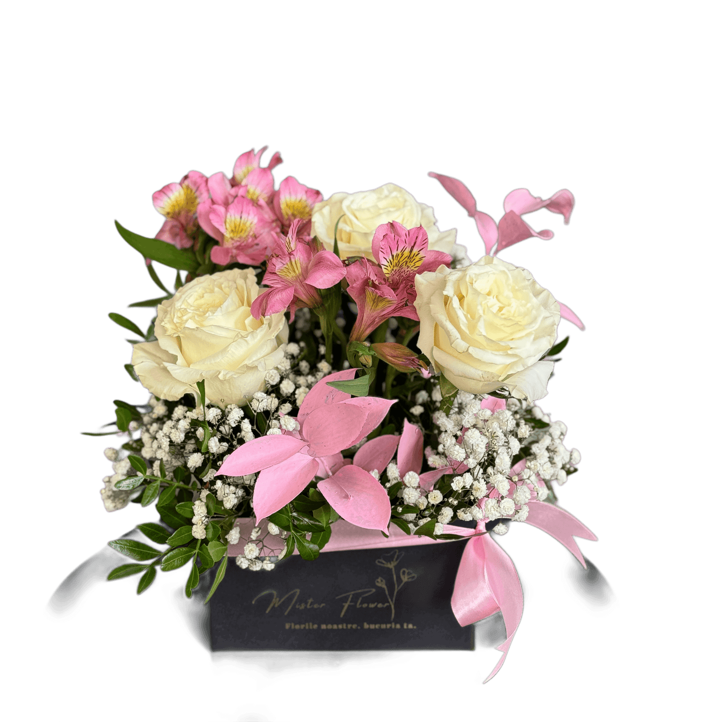 Aranjament cu trandafiri roz și alstroemeria – flori proaspete, livrare Cluj
