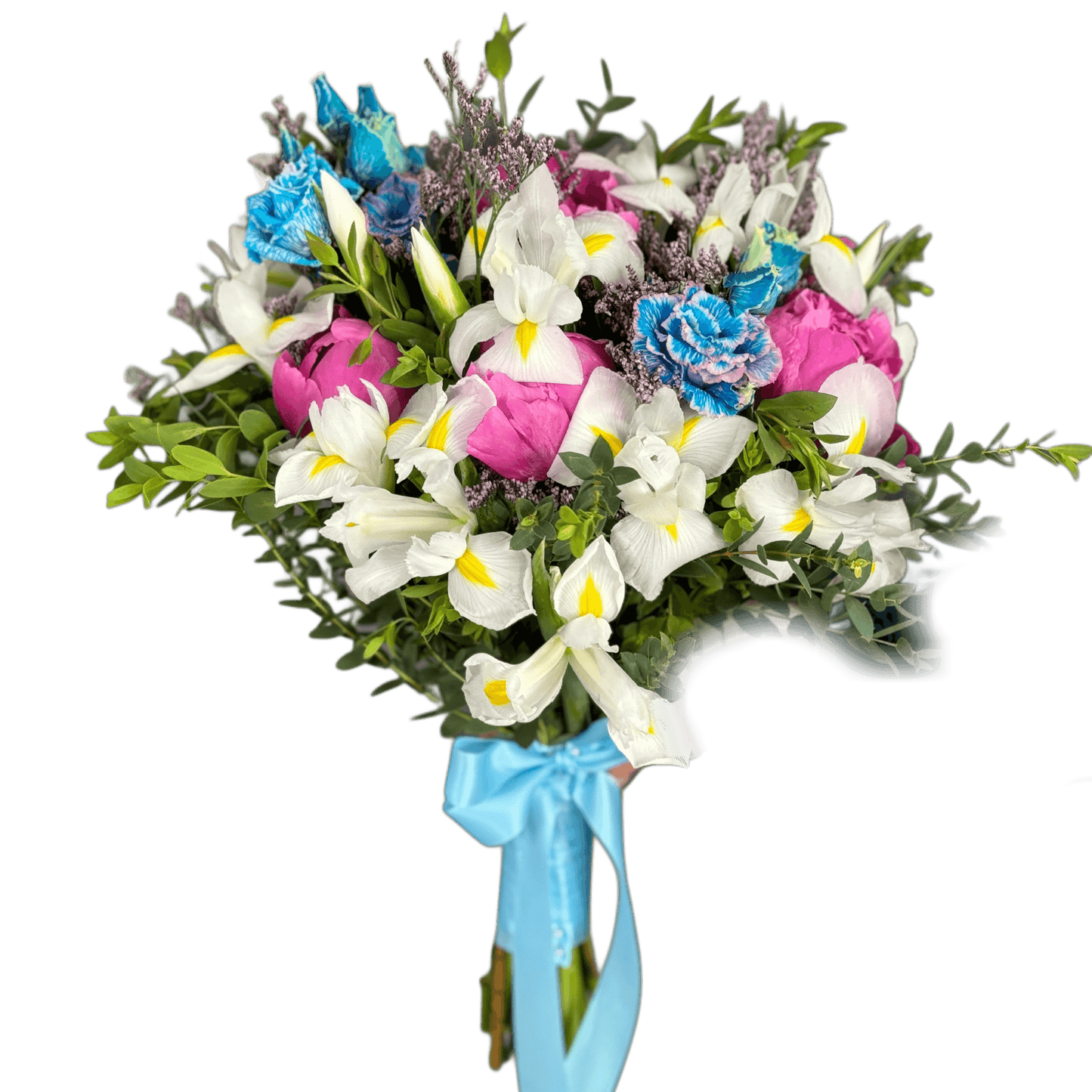 Buchet de mireasă pastel The Color of Love – flori roz, alb și albastru, livrare Cluj
