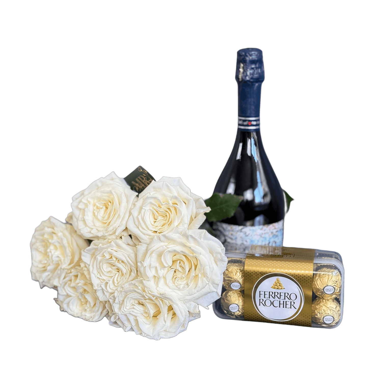 Cadou romantic cu flori, prosecco și praline – Mă gândesc la tine, livrare Cluj
