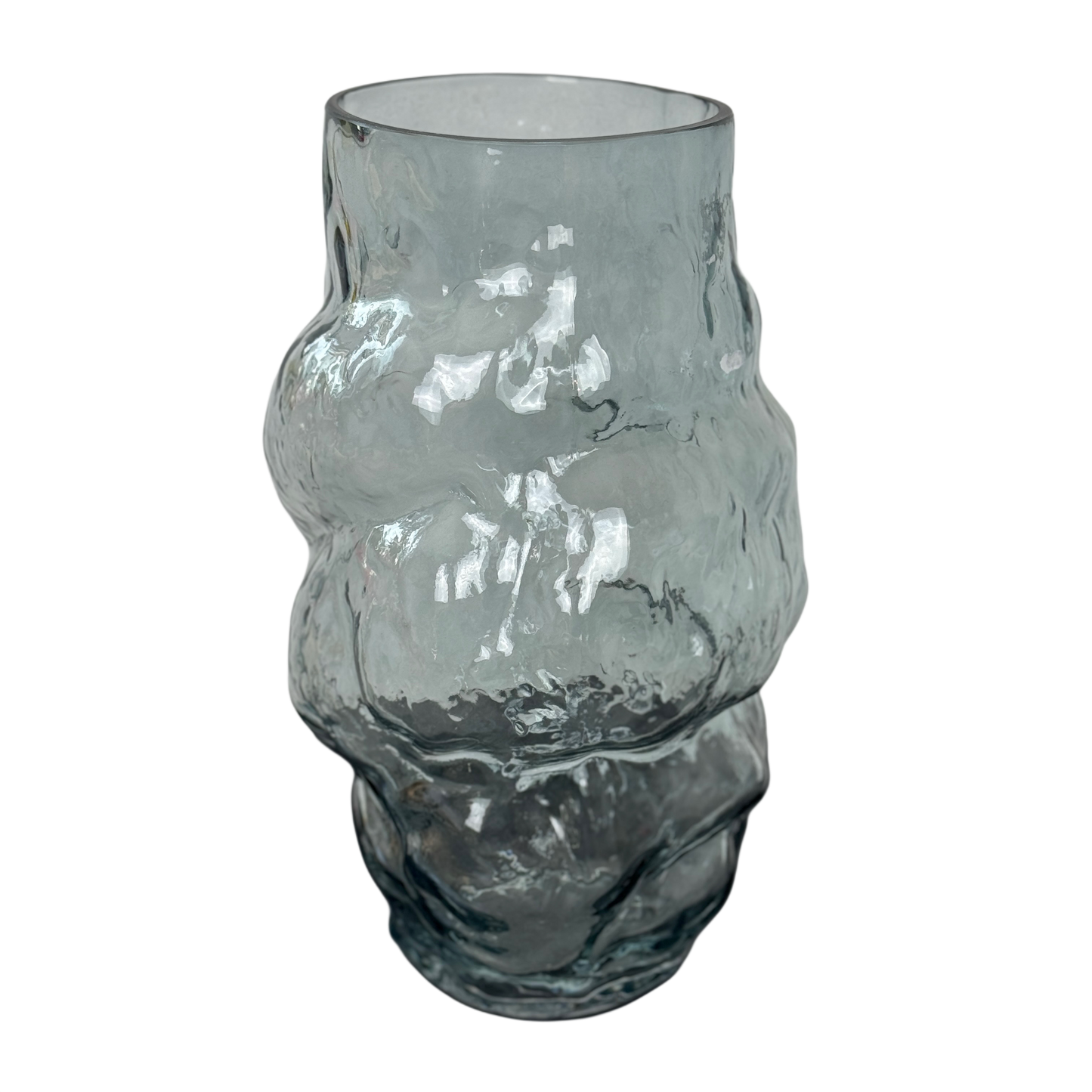 Vază mare de sticlă transparentă asimetrică Erika – 40 cm, livrare Cluj