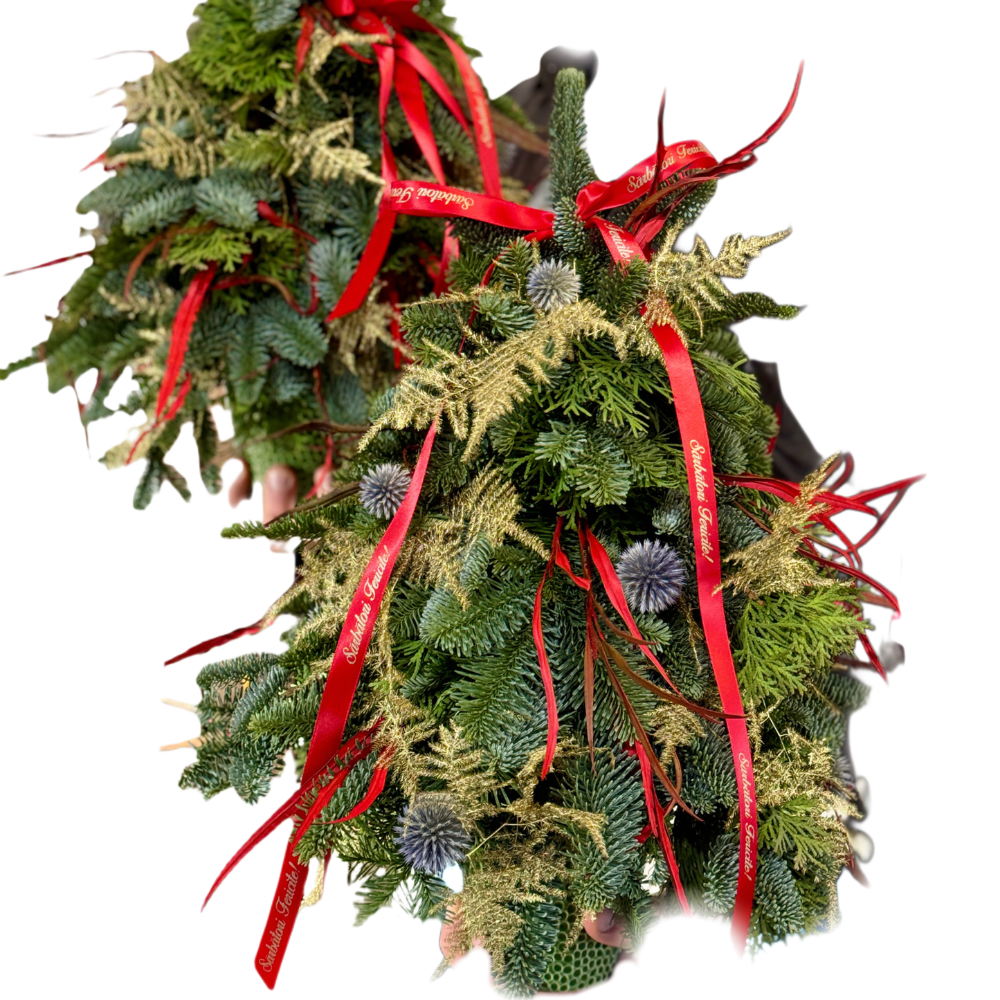 Brad decorativ de Crăciun realizat manual în vas ceramic