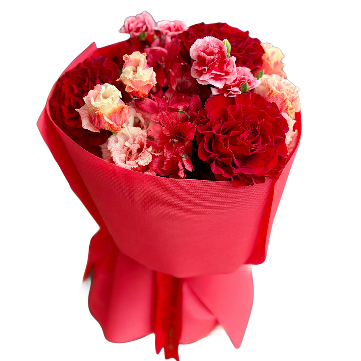 Buchet Crimson Kiss cu trandafiri și flori roșii – Mister Flower Cluj