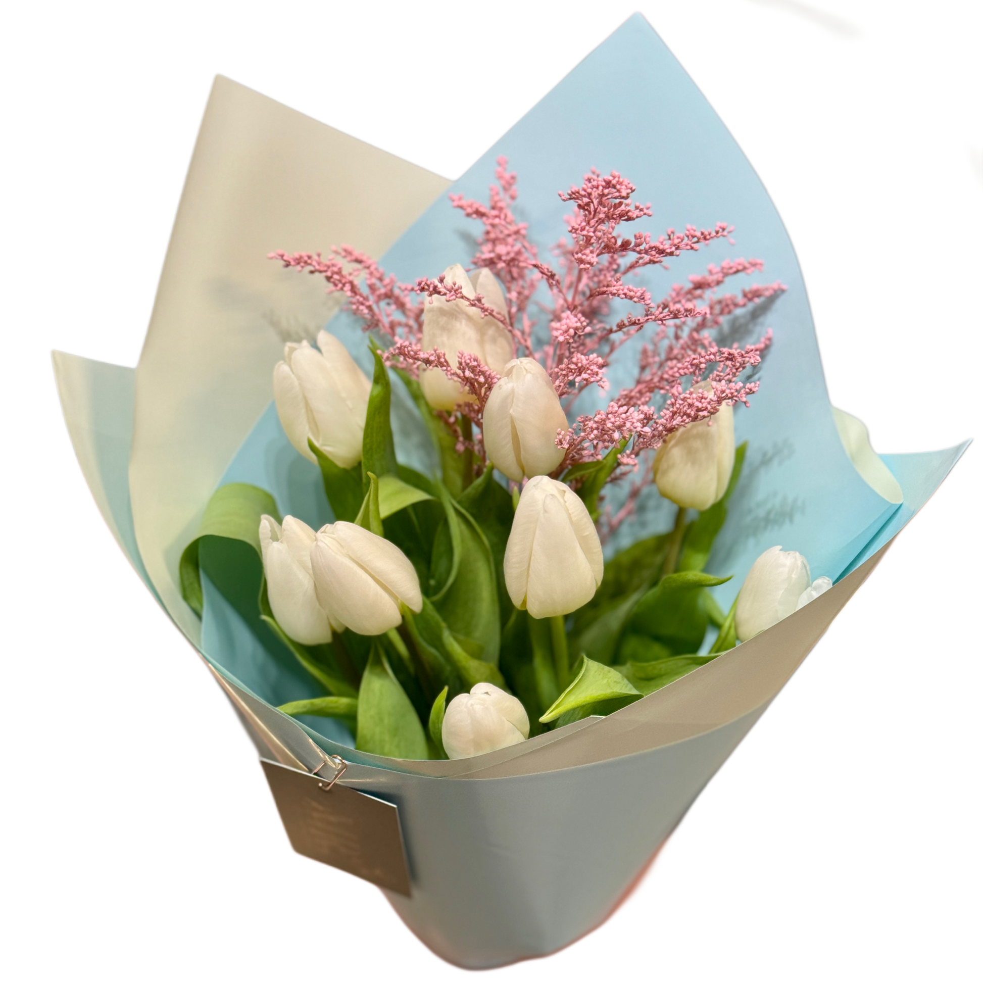 Buchet Pure Spring cu lalele albe și accente roz – Mister Flower Florești