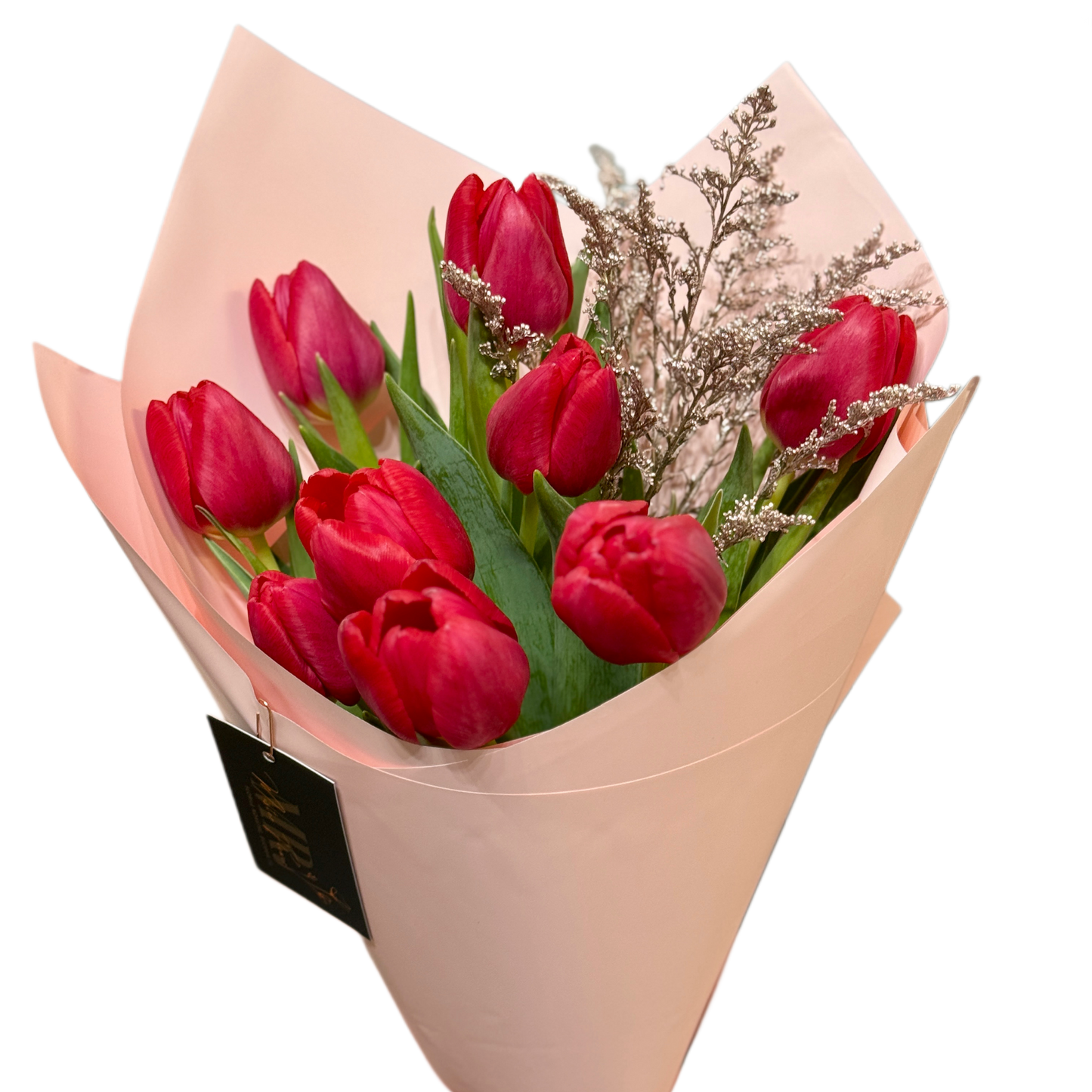 Buchet „Red Tulip Grace” cu lalele roșii, realizat de Mister Flower Florești