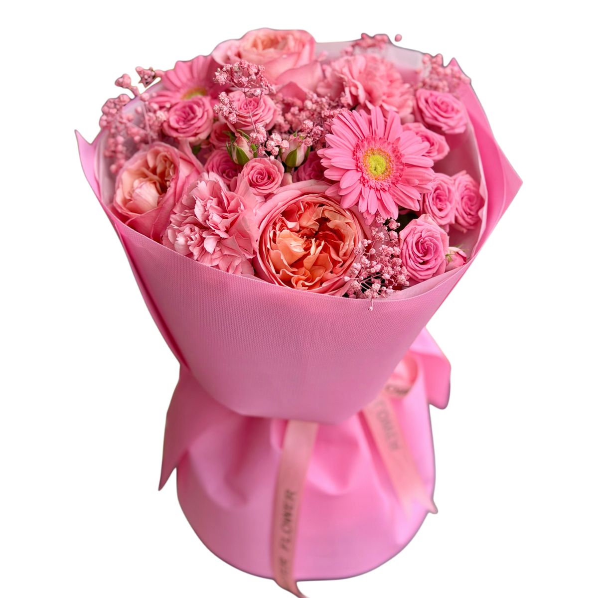 Buchet Rosé Éclat cu trandafiri gerbera și flori roz – Mister Flower Cluj