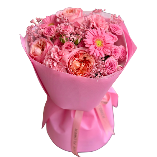 Buchet Rosé Éclat cu trandafiri gerbera și flori roz – Mister Flower Cluj