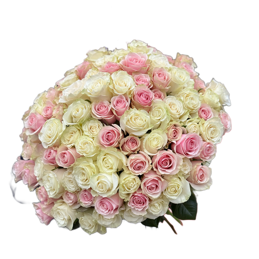 Buchet cu 101 trandafiri roz și albi – Mister Flower