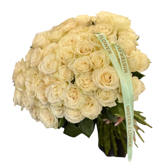 Buchet de trandafiri albi eleganți – Florăria Mister Flower Florești Cluj