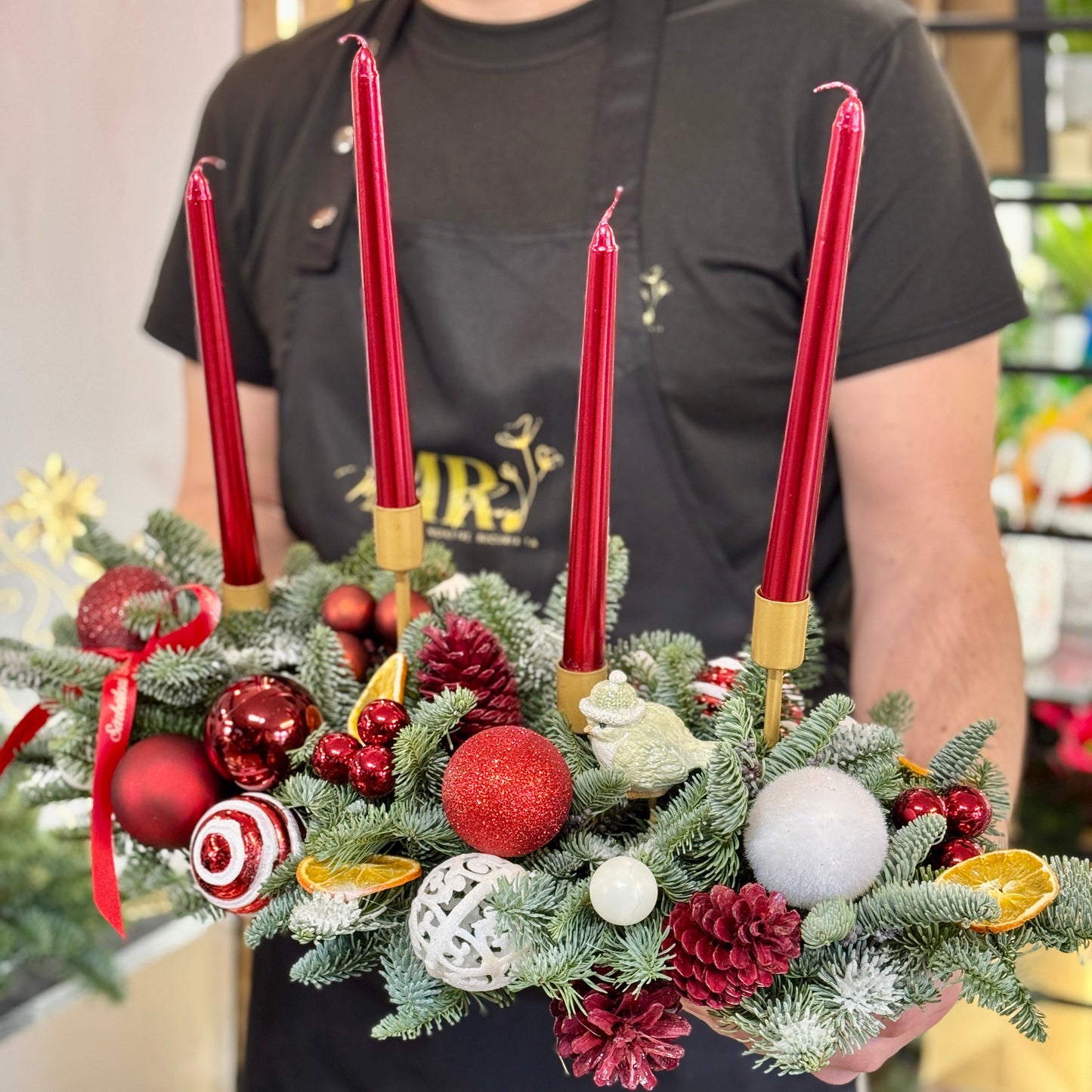 Centru de masă Crăciun tradițional roșu – Mister Flower