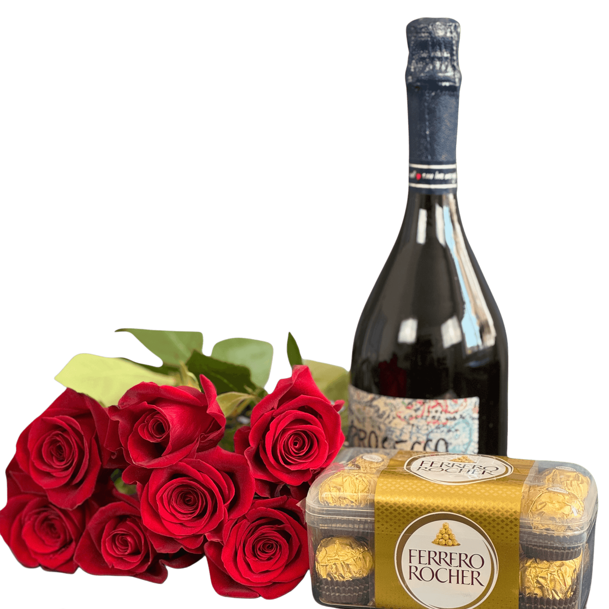Cadou romantic pentru iubita – trandafiri, praline și prosecco livrare Cluj