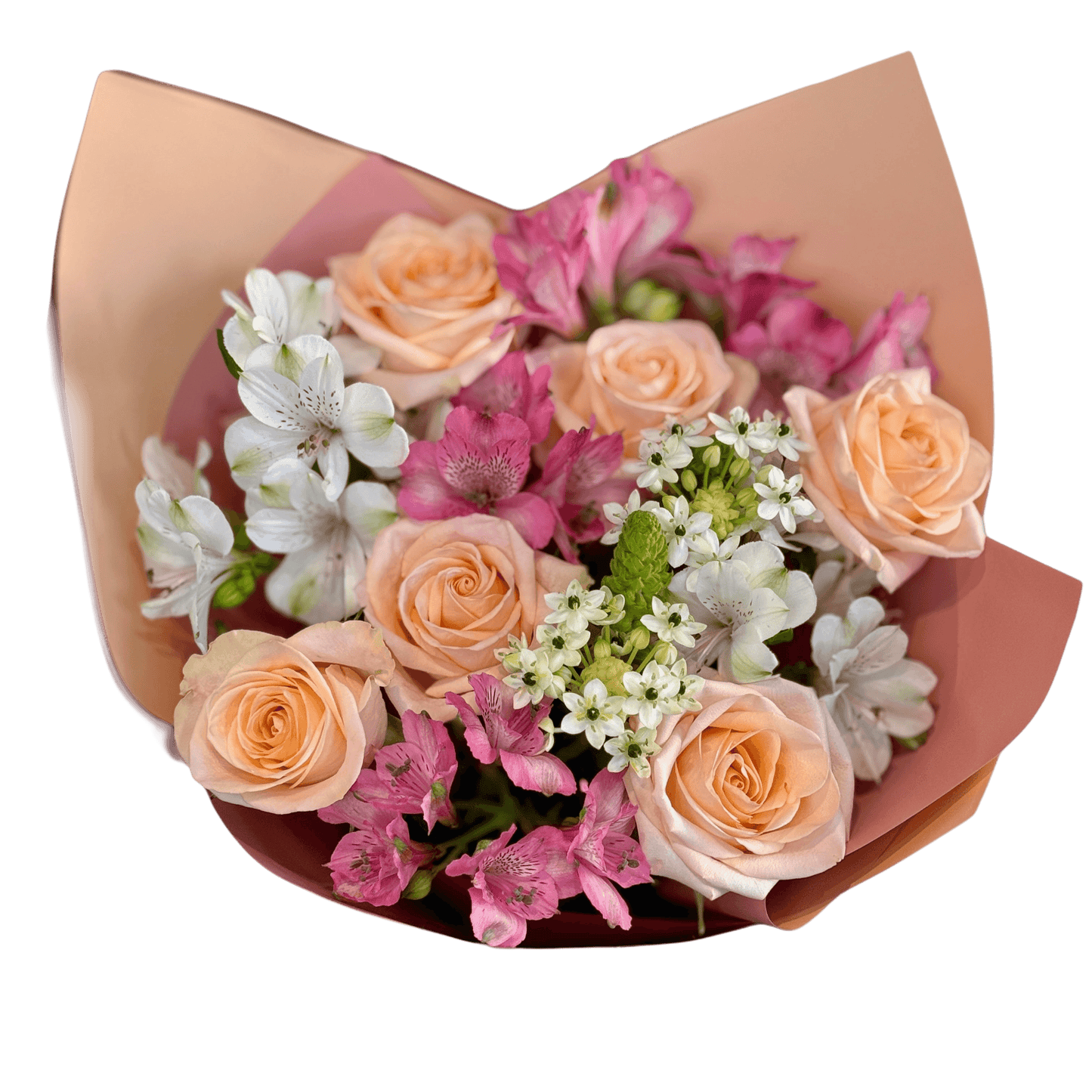 Buchet romantic peach cu trandafiri pastel – livrare Cluj și Florești