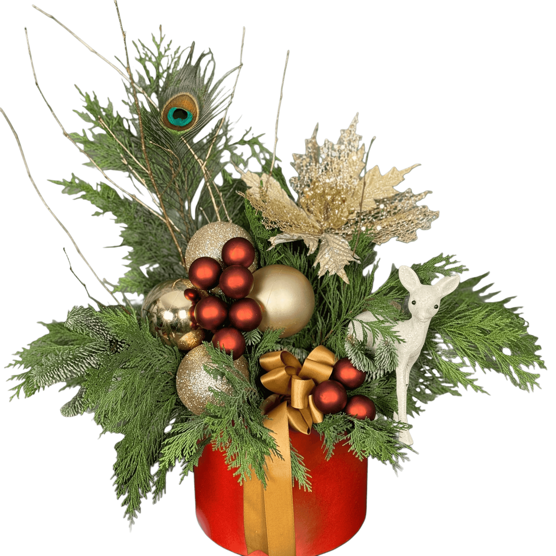 Aranjament floral auriu de Crăciun – Eleganță Aurie, livrare Cluj